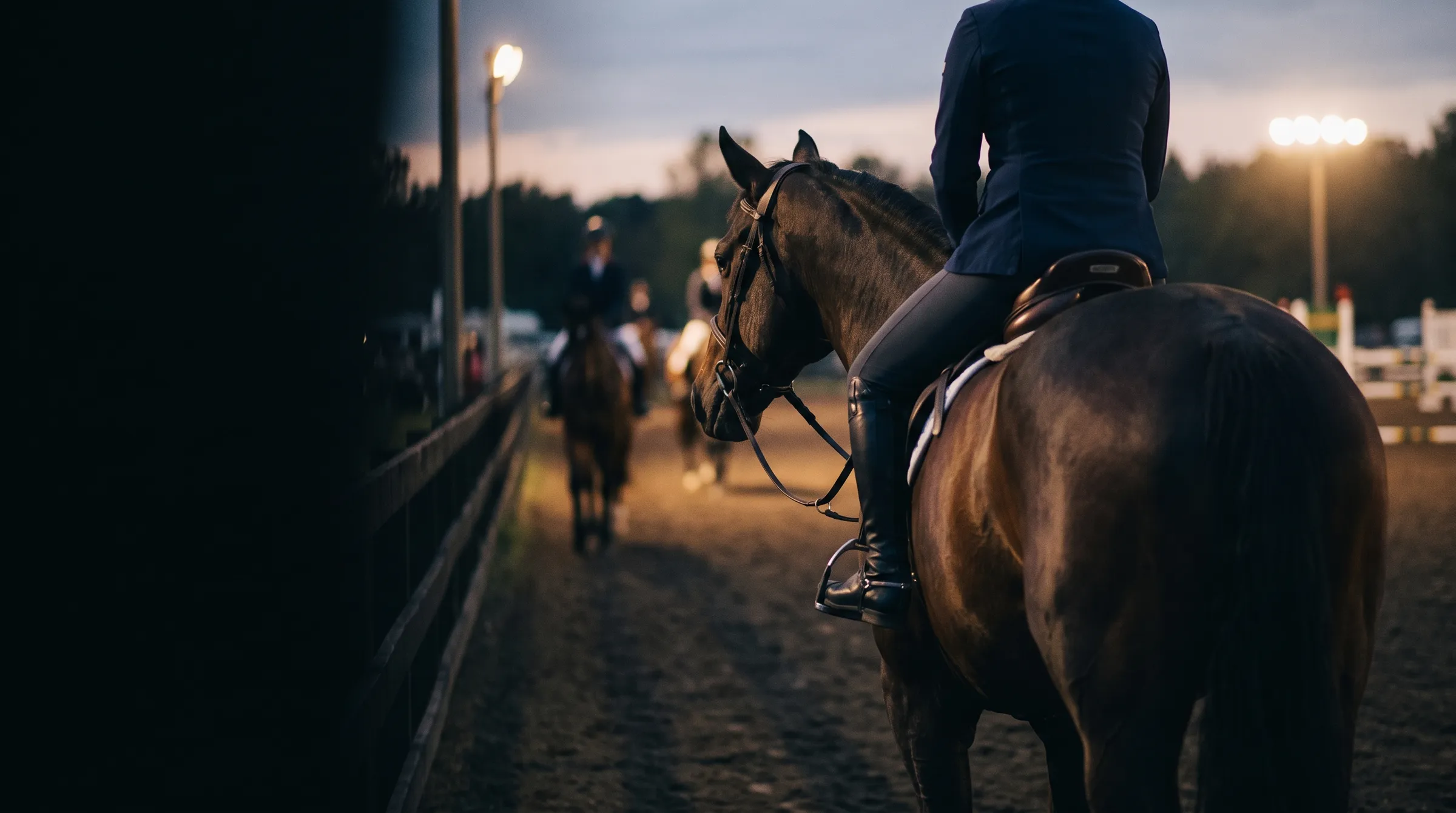 A horse being assessed at a competition venue