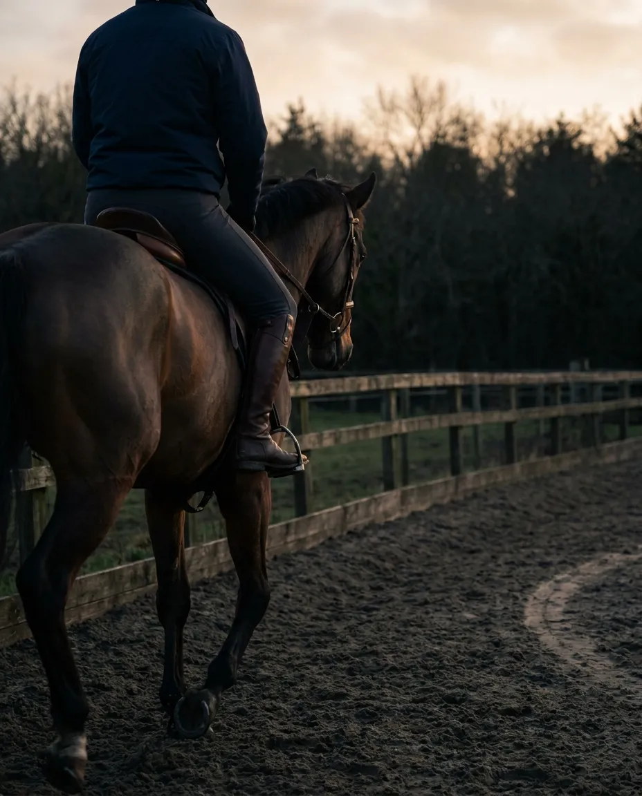 A horse and rider being assessed in an arena